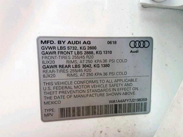 WA1A4AFY7J2198359 - 2018 AUDI SQ5 PREMIU WHITE photo 10