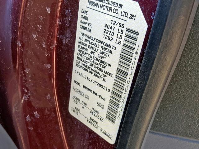 1N4BU31DXVC205210 - 1997 NISSAN ALTIMA XE BURGUNDY photo 10