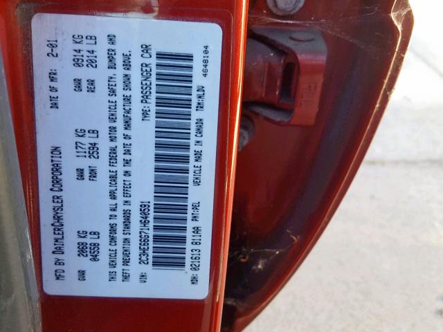 2C3HE66G71H640591 - 2001 CHRYSLER 300M RED photo 10