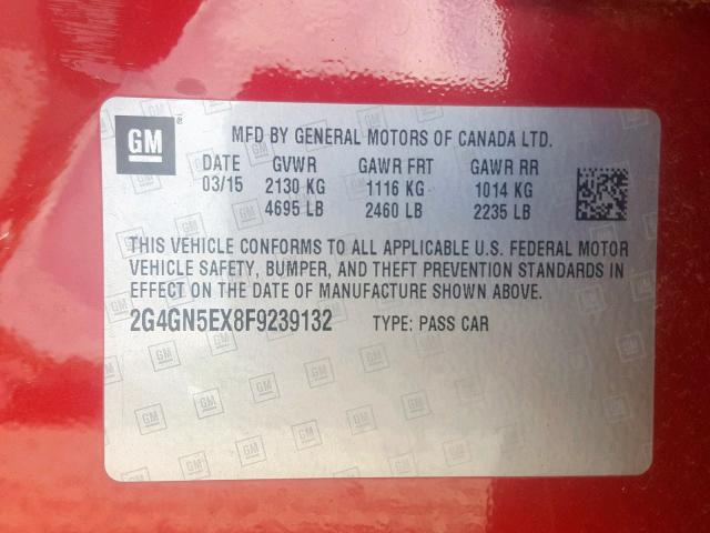 2G4GN5EX8F9239132 - 2015 BUICK REGAL PREM RED photo 10