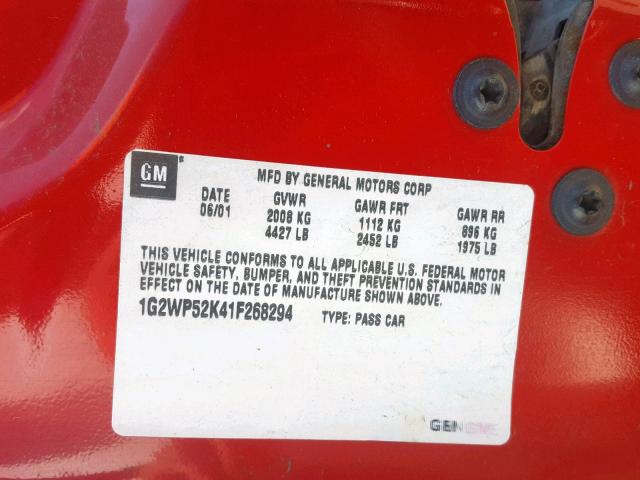 1G2WP52K41F268294 - 2001 PONTIAC GRAND PRIX RED photo 10