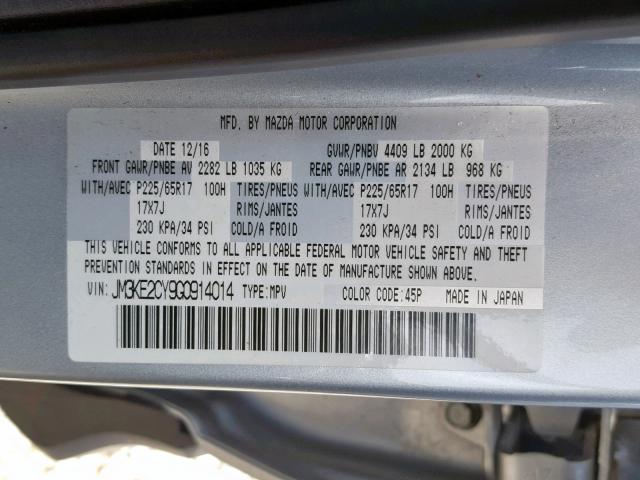 JM3KE2CY9G0914014 - 2016 MAZDA CX-5 TOURI SILVER photo 10