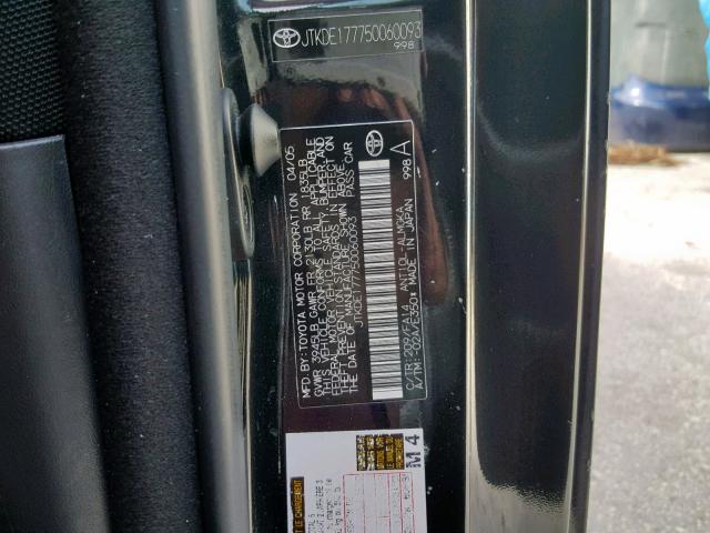 JTKDE177750060093 - 2005 TOYOTA SCION TC შავი ფოტო 10