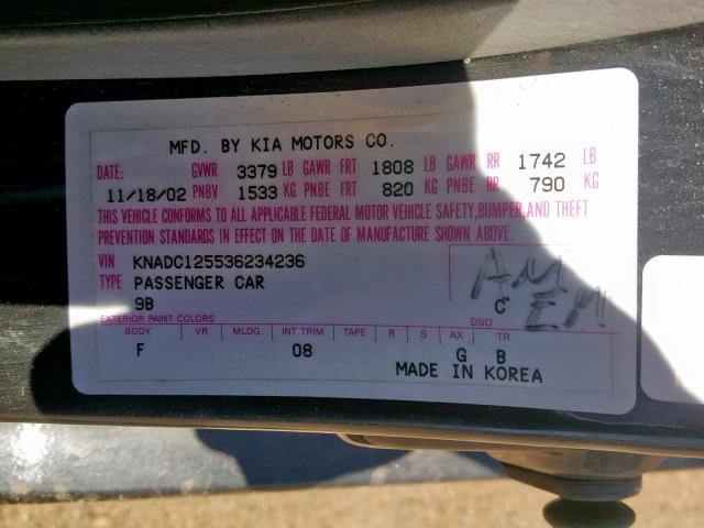 KNADC125536234236 - 2003 KIA RIO BLACK photo 10