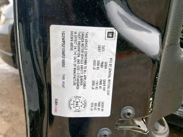 1G2WP5213WF216850 - 1998 PONTIAC GRAND PRIX BLACK photo 10