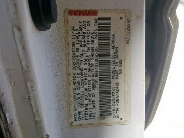 JT2EL56E4S7008506 - 1995 TOYOTA TERCEL DX WHITE photo 10