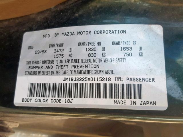 JM1BJ2225X0115218 - 1999 MAZDA PROTEGE DX GREEN photo 10