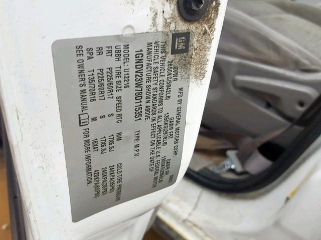 1GNDV23W78D115351 - 2008 CHEVROLET UPLANDER L 白色 照片 10