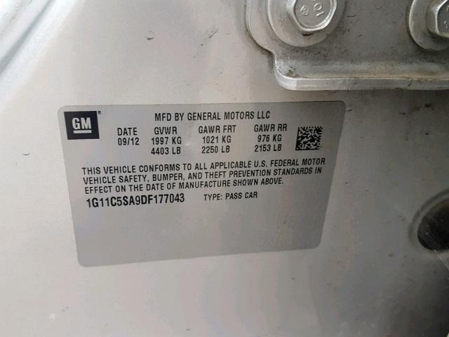 1G11C5SA9DF177043 - 2013 CHEVROLET MALIBU 1LT 灰色 照片 10