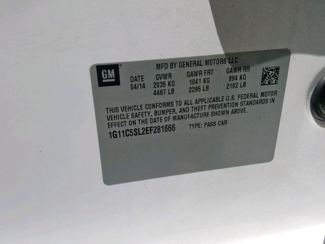 1G11C5SL2EF281666 - 2014 CHEVROLET MALIBU 1LT 白色 照片 10