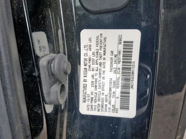 JNKCV64E58M110214 - 2008 INFINITI G37 BASE BLACK photo 10