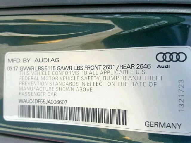 WAUC4DF55JA006607 - 2018 AUDI S5 PRESTIG GREEN photo 10