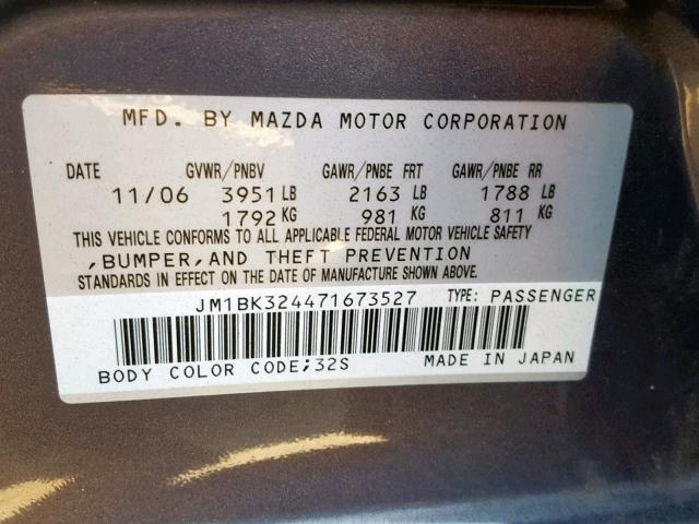 JM1BK324471673527 - 2007 MAZDA 3 S GRAY photo 10