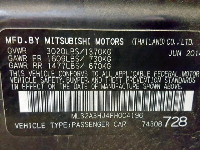 ML32A3HJ4FH004196 - 2015 MITSUBISHI MIRAGE DE CHARCOAL photo 10