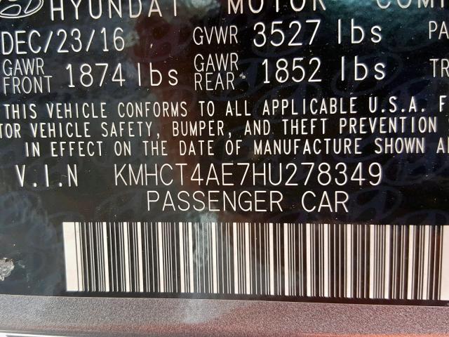 KMHCT4AE7HU278349 - 2017 HYUNDAI ACCENT SE GRAY photo 10