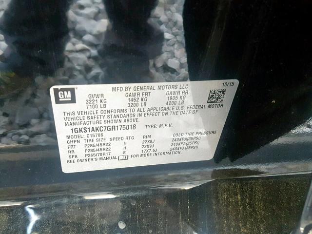 1GKS1AKC7GR175018 - 2016 GMC YUKON SLE BLACK photo 10