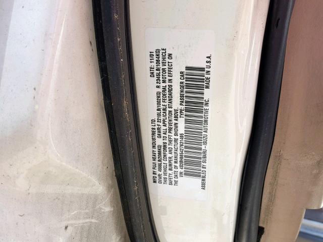 4S3BH665427631495 - 2002 SUBARU LEGACY OUT WHITE photo 10