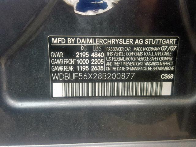 WDBUF56X28B200877 - 2008 MERCEDES-BENZ E 350 BLUE photo 10