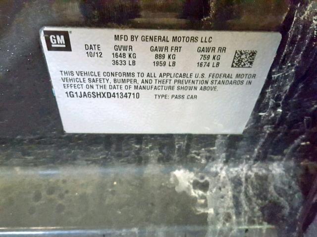 1G1JA6SHXD4134710 - 2013 CHEVROLET SONIC LS BLACK photo 10