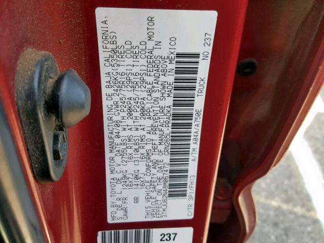 3TMJU62N48M067472 - 2008 TOYOTA TACOMA DOU RED photo 10