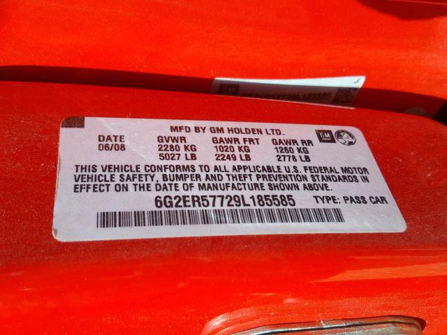 6G2ER57729L185585 - 2009 PONTIAC G8 RED photo 10