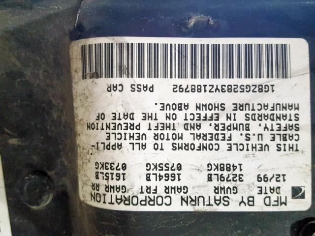 1G8ZG5283YZ188792 - 2000 SATURN SL1 SILVER photo 10