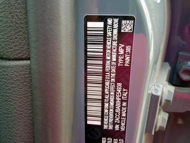 ZACCJBAB0HPE54938 - 2017 JEEP RENEGADE S GRAY photo 10