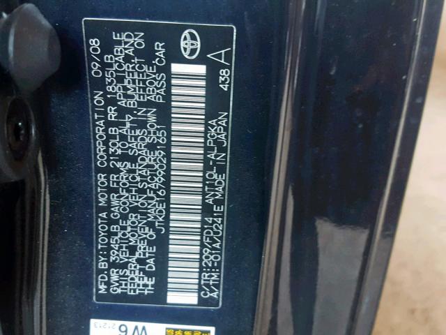 JTKDE167990291651 - 2009 TOYOTA SCION TC შავი ფოტო 10