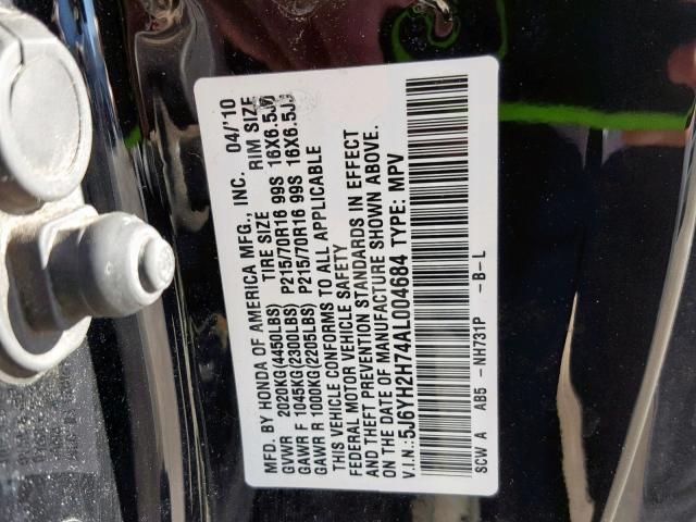 5J6YH2H74AL004684 - 2010 HONDA ELEMENT EX BLACK photo 10