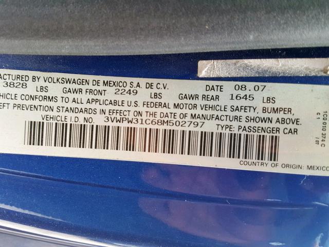 3VWPW31C68M502797 - 2008 VOLKSWAGEN NEW BEETLE Mavi foto 10