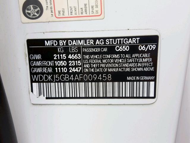 WDDKJ5GB4AF009458 - 2010 MERCEDES-BENZ E 350 WHITE photo 10