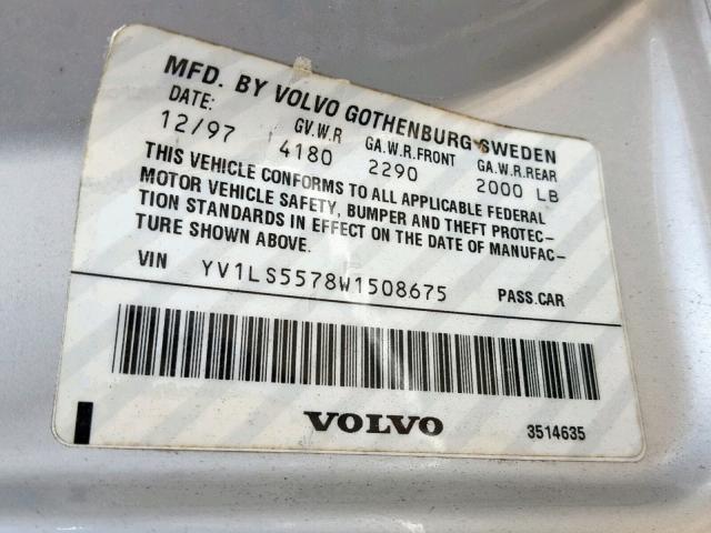 YV1LS5578W1508675 - 1998 VOLVO S70 SILVER photo 10