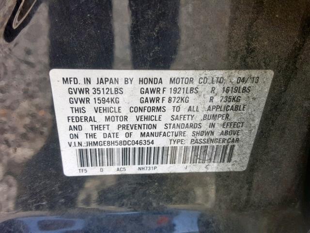 JHMGE8H58DC046354 - 2013 HONDA FIT SPORT BLACK photo 10