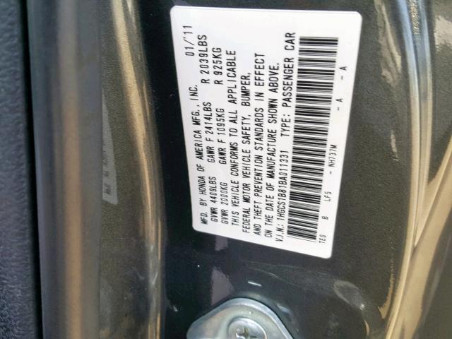 1HGCS1B81BA011331 - 2011 HONDA ACCORD EXL GRAY photo 10