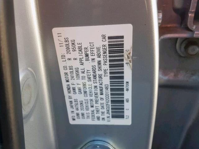 JH4CU2F62CC011463 - 2012 ACURA TSX TECH SILVER photo 10