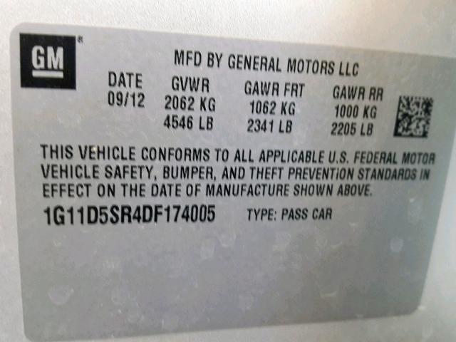 1G11D5SR4DF174005 - 2013 CHEVROLET MALIBU 1LT 银色 照片 10