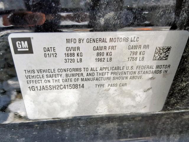 1G1JA5SH2C4150814 - 2012 CHEVROLET SONIC LS BLACK photo 10