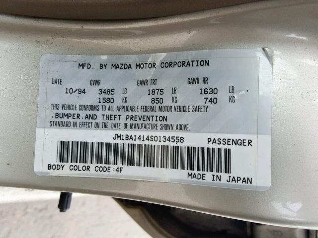 JM1BA1414S0134558 - 1995 MAZDA PROTEGE DX TAN photo 10