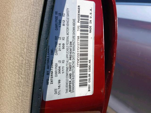 1YVGF22C1Y5127798 - 2000 MAZDA 626 ES RED photo 10