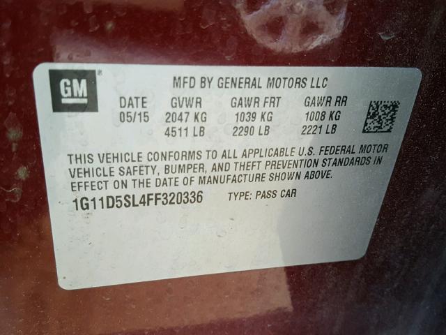 1G11D5SL4FF320336 - 2015 CHEVROLET MALIBU 2LT BURGUNDY photo 10