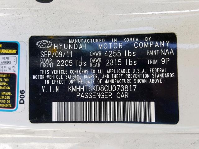 KMHHT6KD8CU073817 - 2012 HYUNDAI GENESIS CO WHITE photo 10