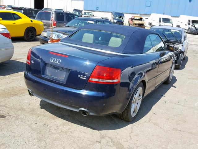 WAUDF48H07K032153 - 2007 AUDI A4 2.0T CA BLUE photo 4