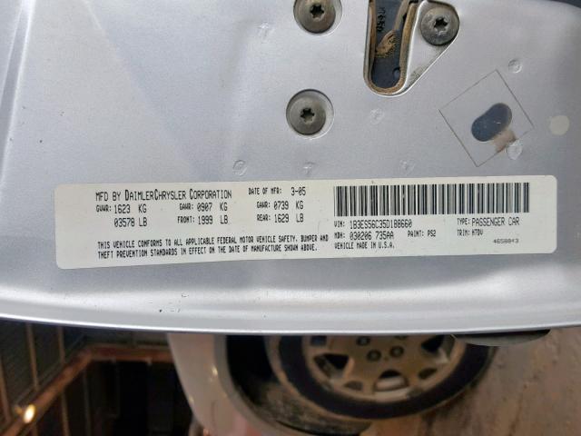 1B3ES56C35D188660 - 2005 DODGE NEON SXT SILVER photo 10