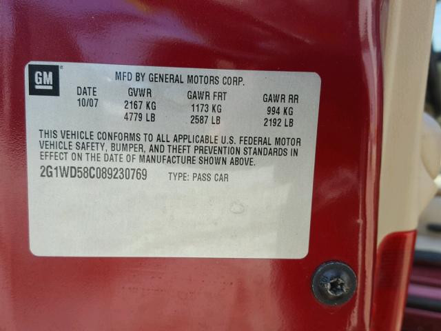 2G1WD58C089230769 - 2008 CHEVROLET IMPALA SUP 红色 照片 10