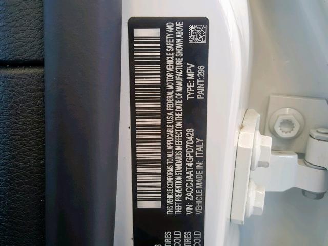 ZACCJAAT4GPD70428 - 2016 JEEP RENEGADE S WHITE photo 10