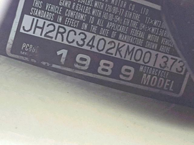 JH2RC3402KM001373 - 1989 HONDA PC800 WHITE photo 10