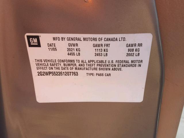 2G2WP552261207763 - 2006 PONTIAC GRAND PRIX BEIGE photo 10