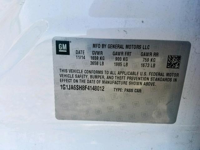 1G1JA6SH8F4148012 - 2015 CHEVROLET SONIC LS WHITE photo 10