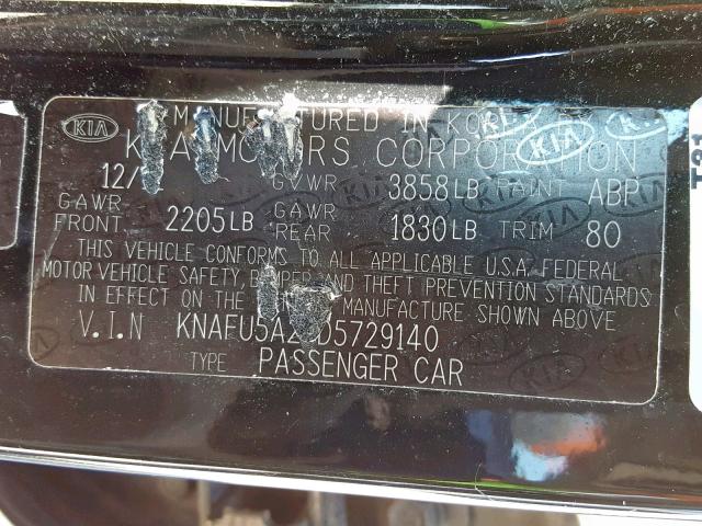 KNAFU5A28D5729140 - 2013 KIA FORTE EX BLACK photo 10