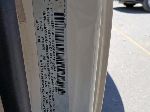 3VWSF31Y16M305278 - 2006 VOLKSWAGEN NEW BEETLE ბეჟი ფოტო 10